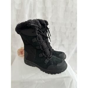 Columbia Women’s 7 Black Quilted & Suede Boots Fur Trim WATERPROOF Lace Up